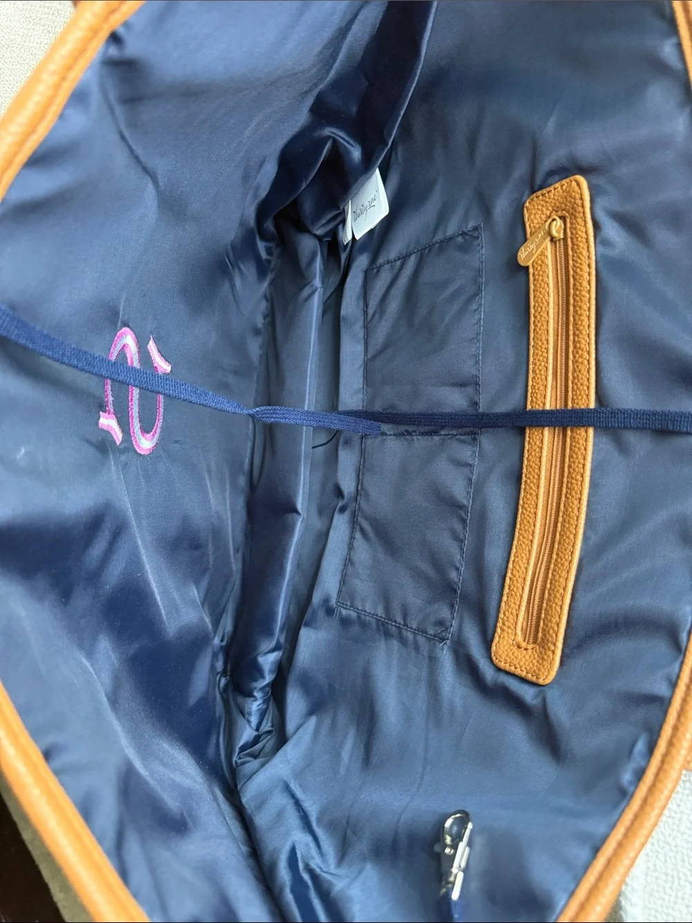 Thirty-One Monogrammed Tan Woven Tote Bag with Pink S Initial